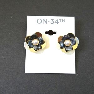 ON 34TH Gold and Black Flower Earrings